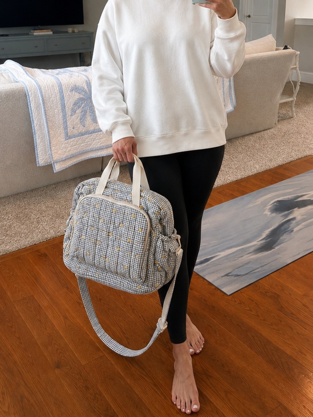 Zara gingham and lemon embroidery diaper bag and zip pouch